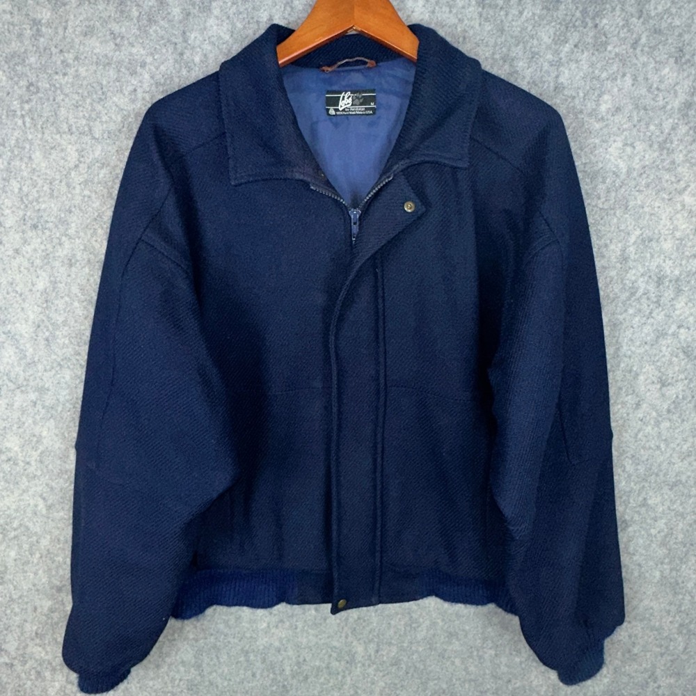 Pendleton Bomber Jacket Mens M Navy Lobo 100% Wool Thinsulate Vintage USA Made